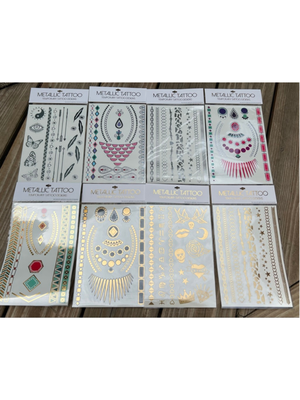 Temporary Metallic Tattoo Designs Gold Silver lot of 8 sheets